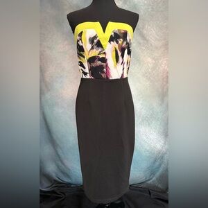 Elegant Black and Yellow Venus Strapless Dress NWOT